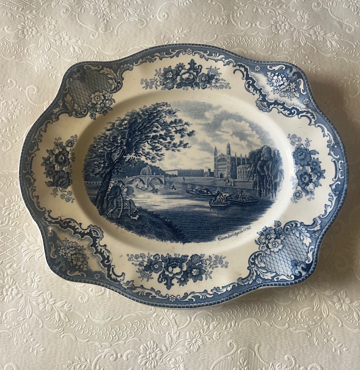small blue and white platter by Johnson bros, ( small British castle)