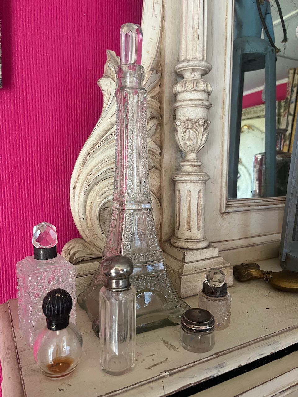Glass eiffel tower liqour bottle, vintage