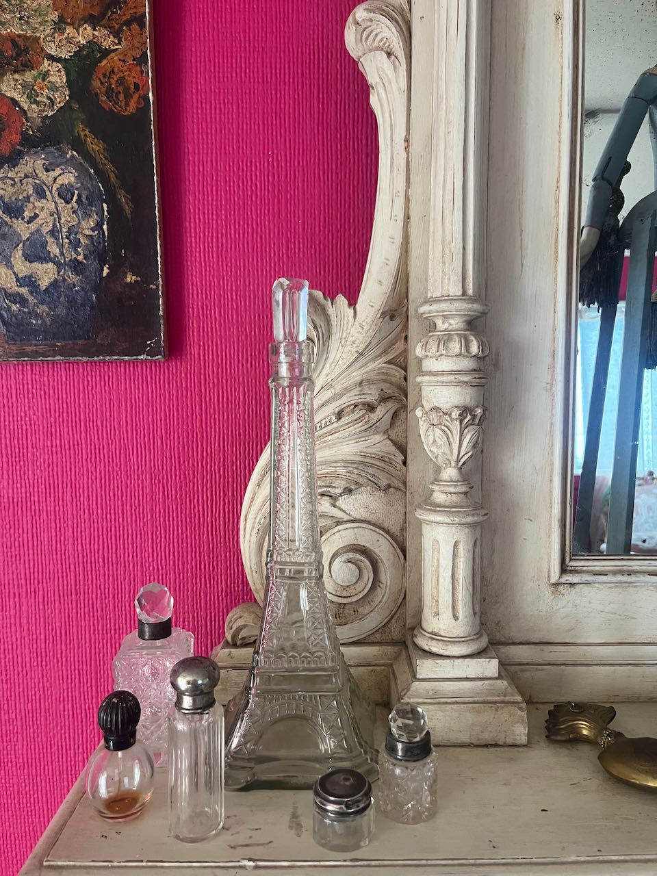Glass eiffel tower liqour bottle, vintage