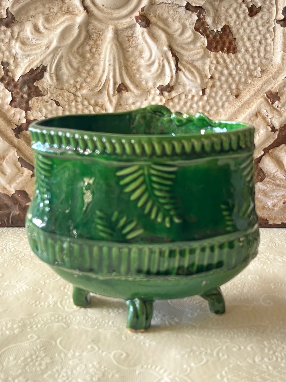 Green  hand built vase/planter pot