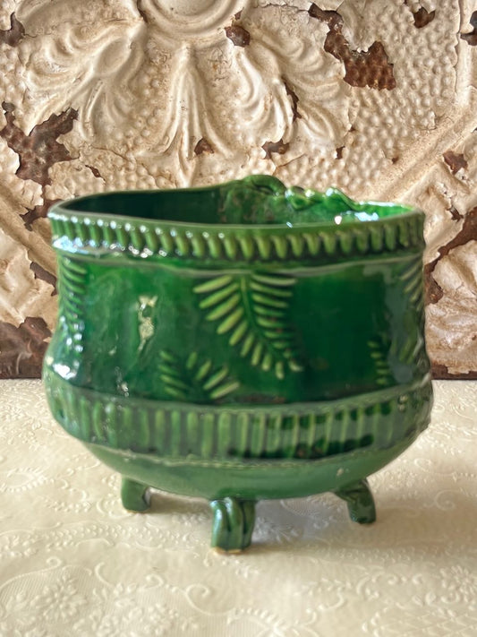 Green  hand built vase/planter pot