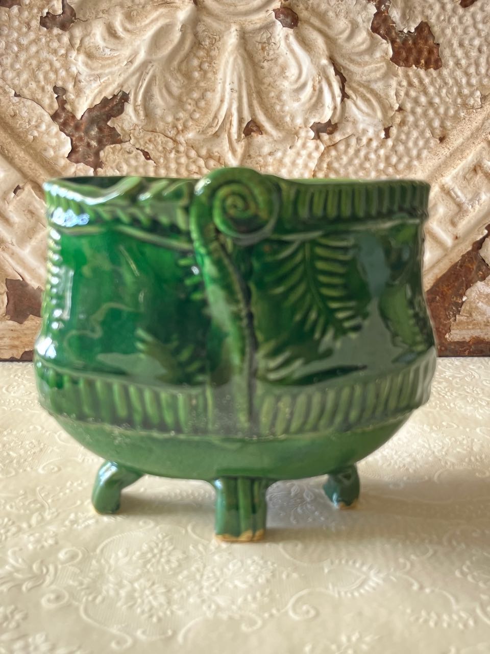 Green  hand built vase/planter pot