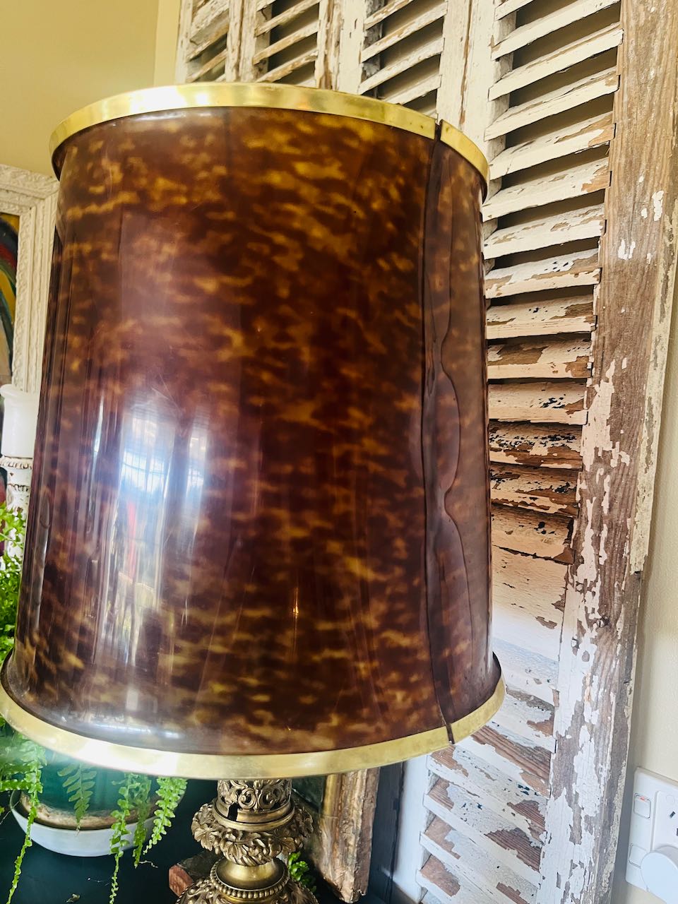  Napoleon III era (c. 1850–1870) moderator lamps, converted with tortoiseshell lampshades, possibly from Thomas Pearce &amp; Sons or Hadro