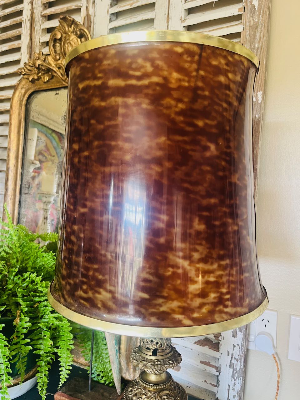  Napoleon III era (c. 1850–1870) moderator lamps, converted with tortoiseshell lampshades, possibly from Thomas Pearce &amp; Sons or Hadro