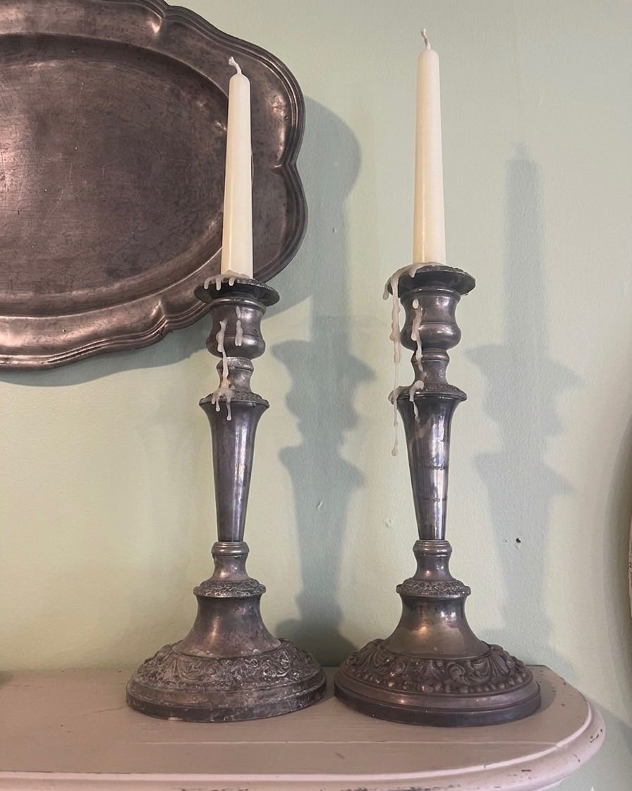 Pair of silver plate vintage candlestick