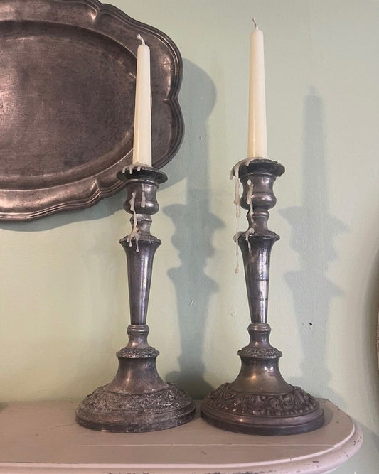 Pair of silver plate vintage candlestick
