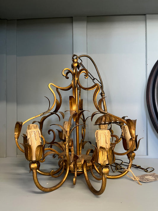 fa4515 6 arm gold chandelier, french vintage