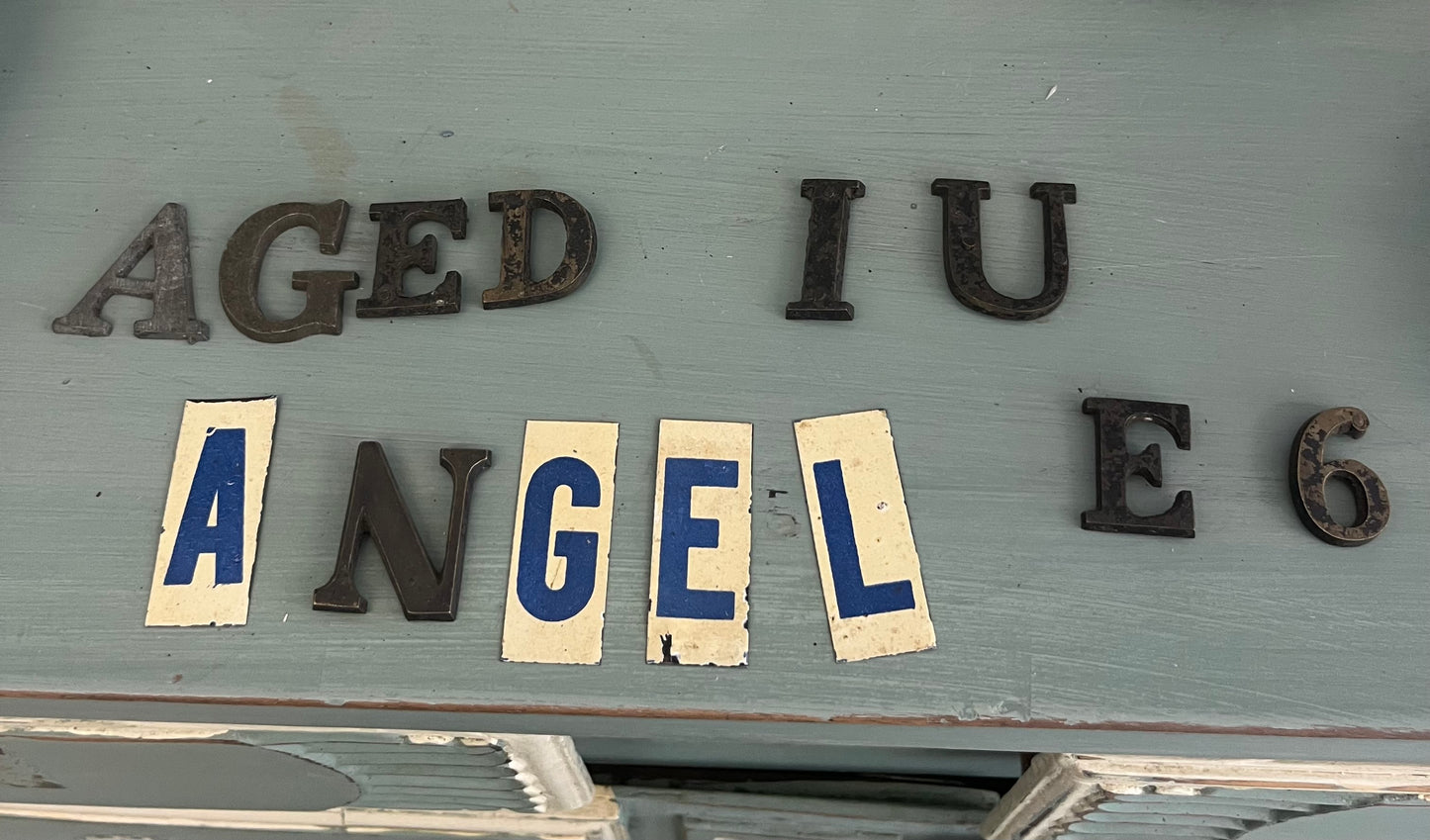 Lovely small french metal and enamel letters (each)