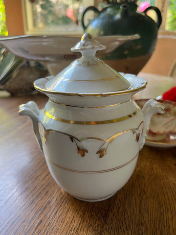 fa4470 Large porcelain French sugar bowl with gold trim