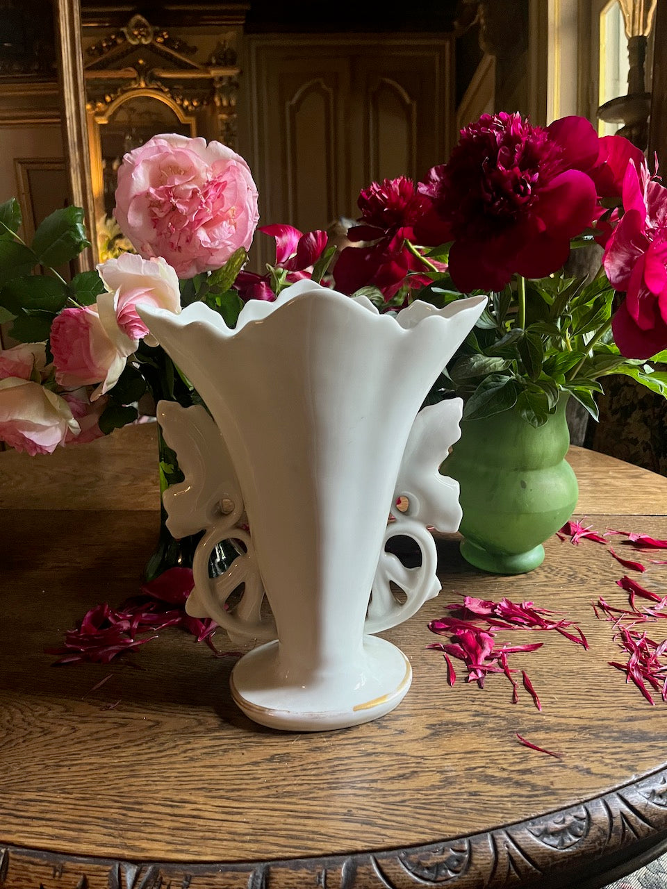 fa561 French antique porcelain and gold wedding vase