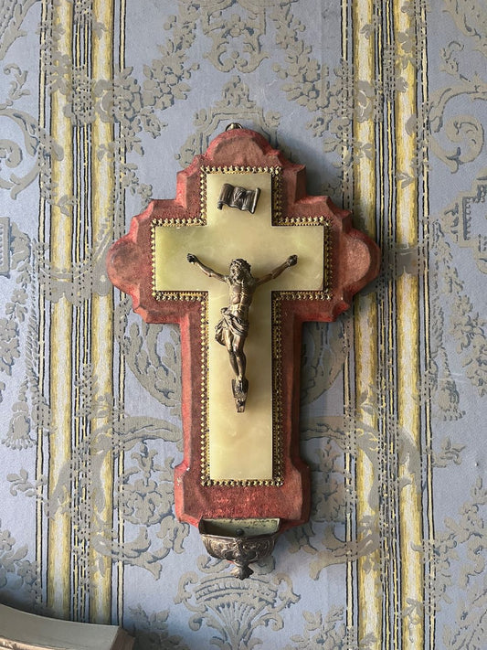 fa536 Large wooden wall cross, french vintage