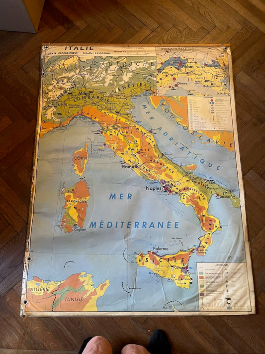 fa4524 Vintage double sided large Map of Italy.