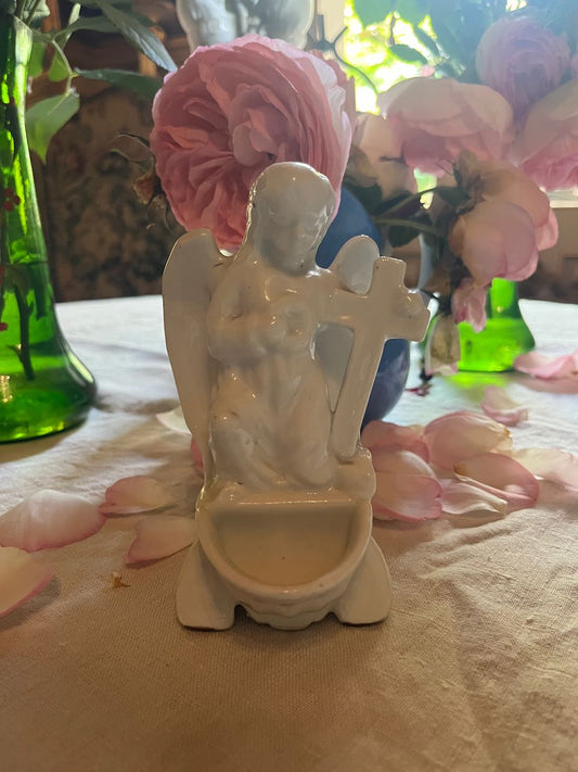 fa570 small French antique porcelain angel font