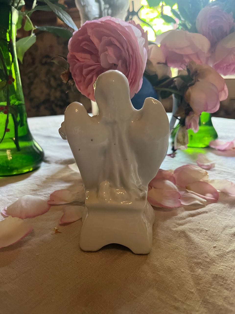 fa570 small French antique porcelain angel font