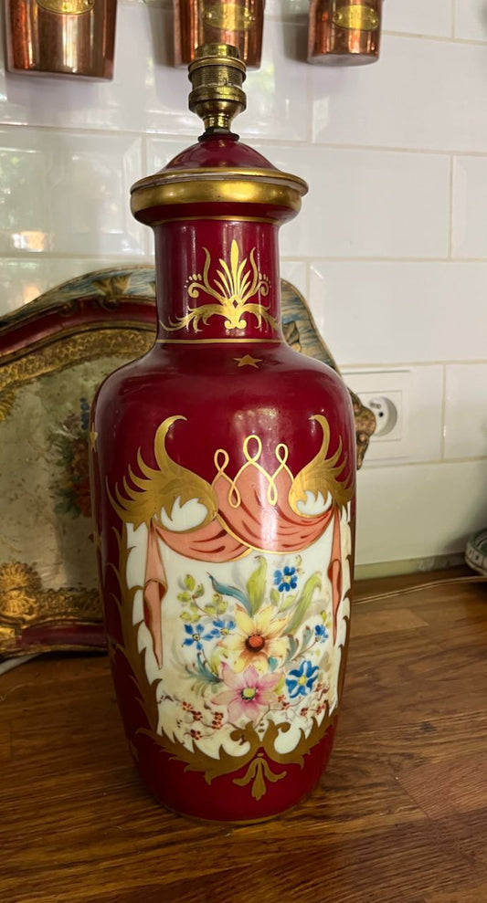 fa4537 French Limoge gold and red hand painted lampbase, 19th century