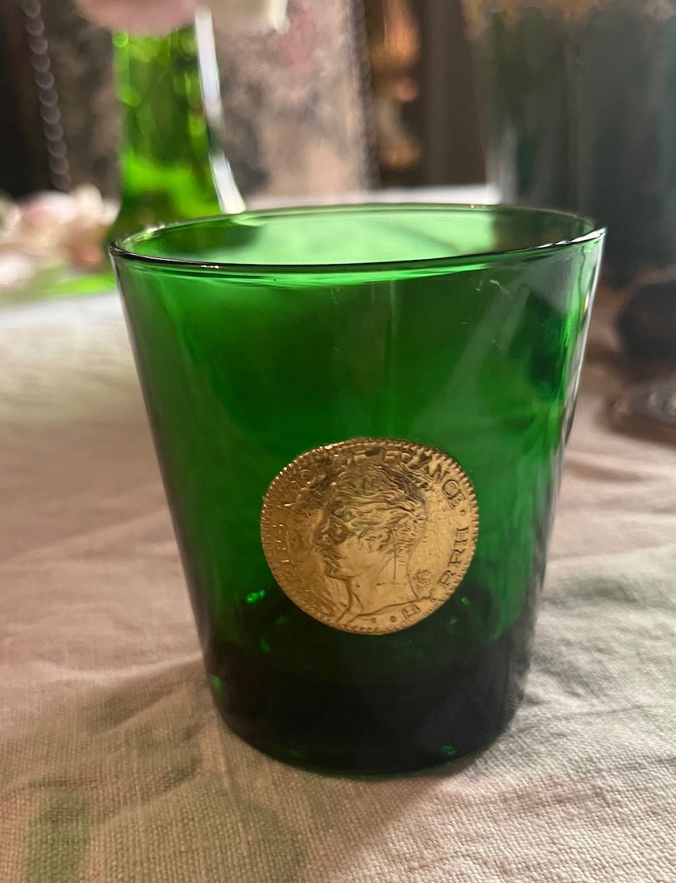 fa573 Stunning green glass from Dubonnet byrrh glasses (each)