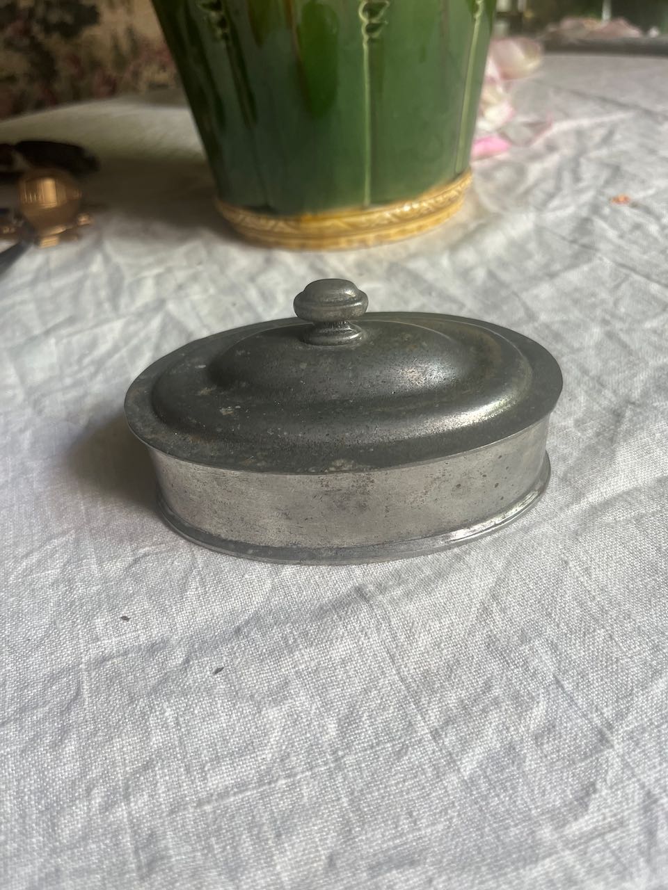 fa580 Small pewter 19th century french jewellery/snuff box