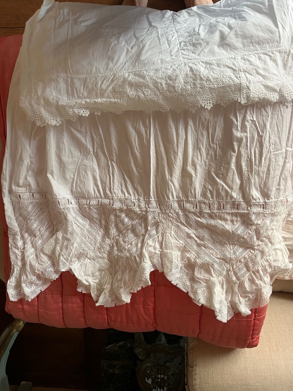 fa4533 Antique French hand made lace nightie with scalloped edge