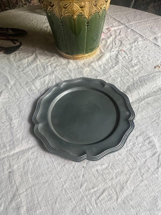 fa575 scalloped edged french vintage pewter plate