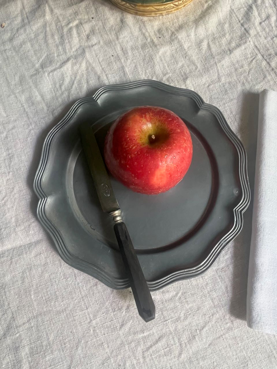 fa575 scalloped edged french vintage pewter plate