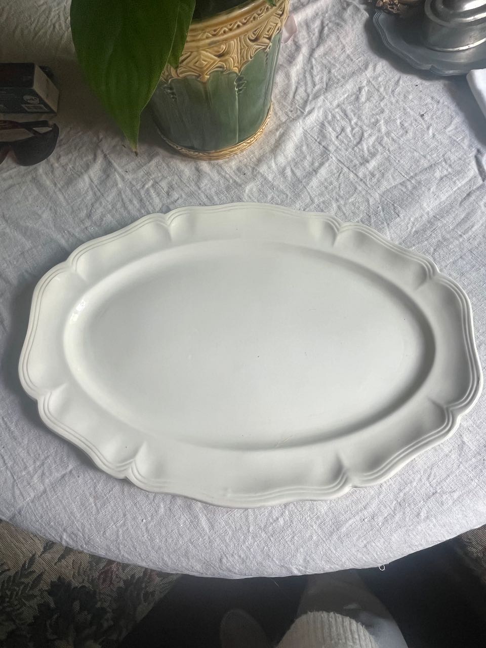 fa572 Large fluted edged French vintage cream platter