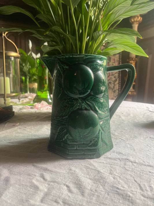 fa583 Green Ceramic french vintage jug with decorative fruit