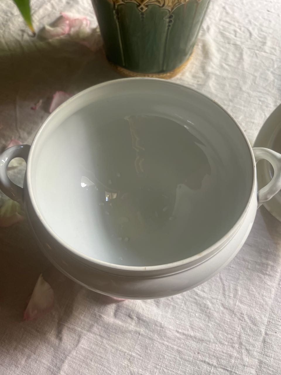 fa574 Small-med white French antique Porcelaine soup tureen