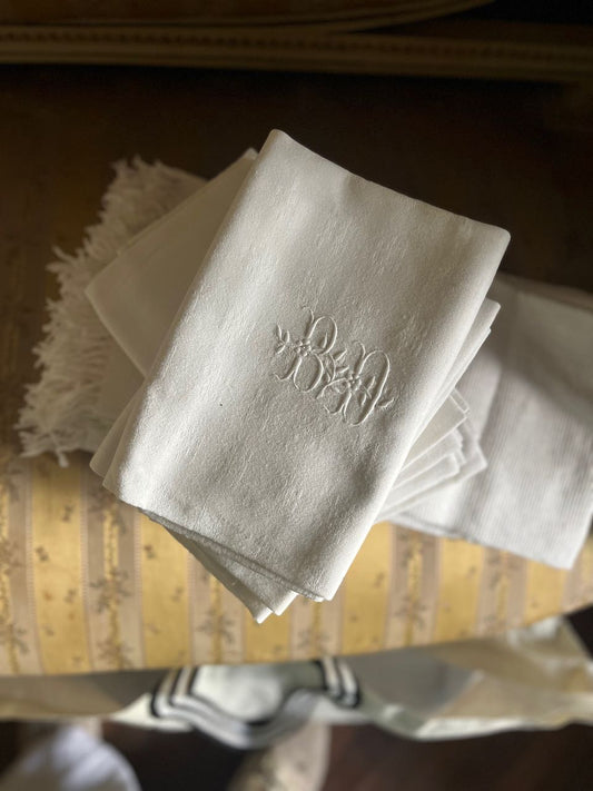 fa563 Set 6 large french antique napkins