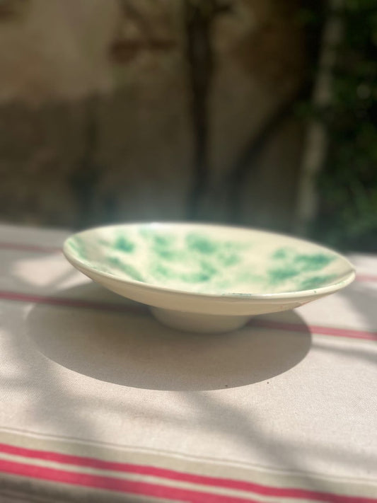 fa599 Large pottery salad bowl creamy yellow and green