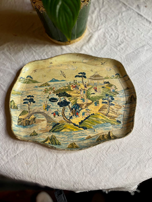 fa602 Vintage chinoiserie tray