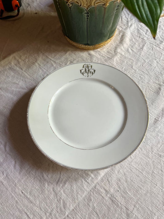 fa655 French Limoge footed serving dish with monogram