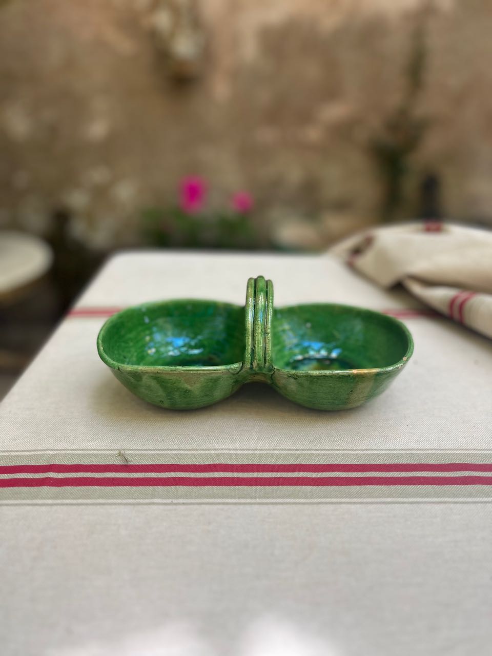fa613 Small green ceramic olive container