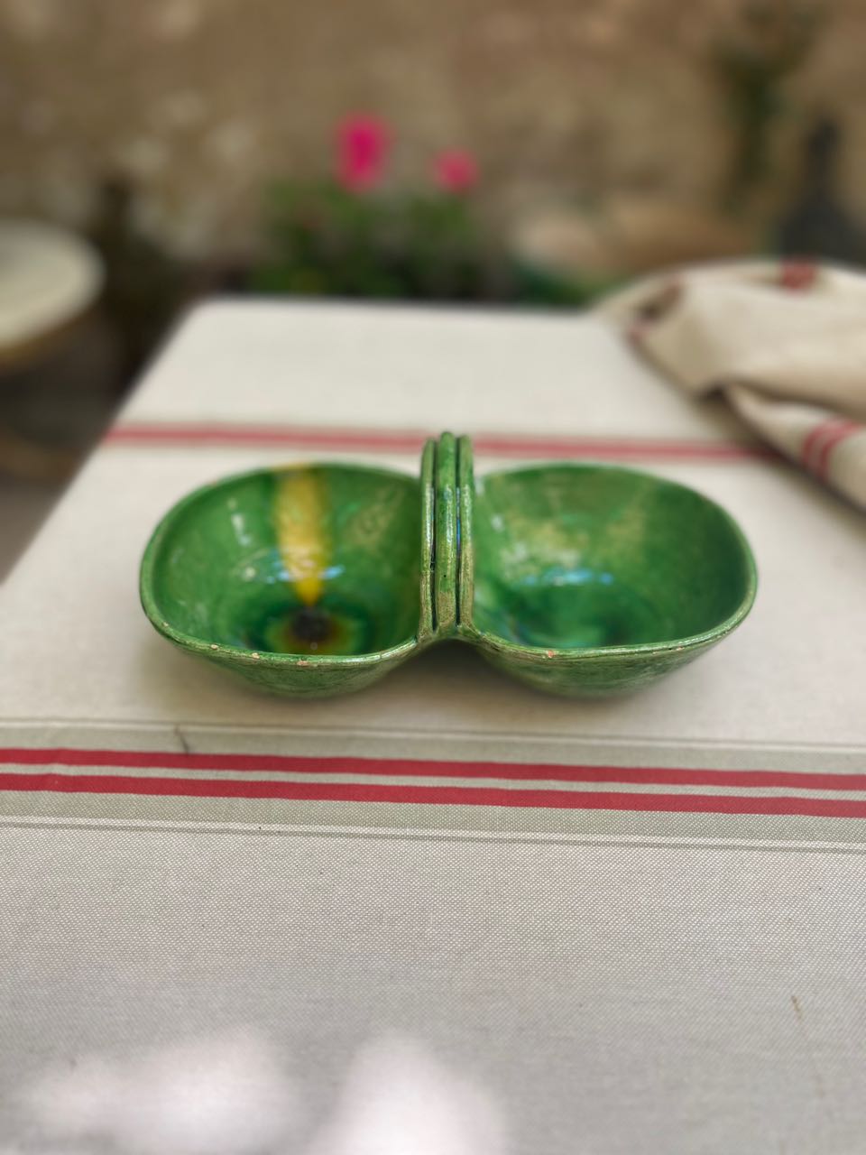 fa613 Small green ceramic olive container