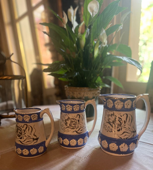 fa607 Gorgeous Milk jug with blue and white decoration and silver detail (large)