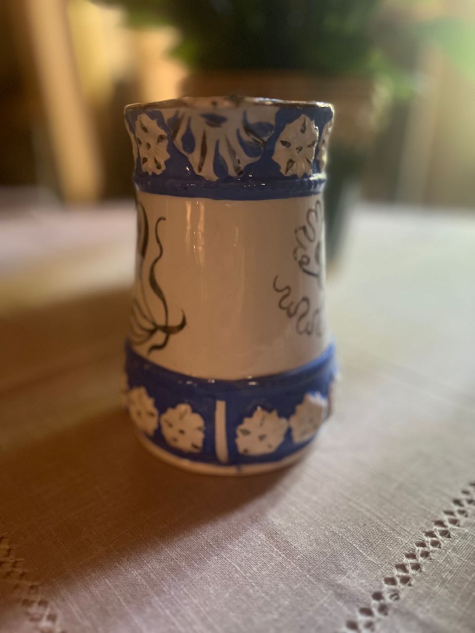 fa607 Gorgeous Milk jug with blue and white decoration and silver detail (large)