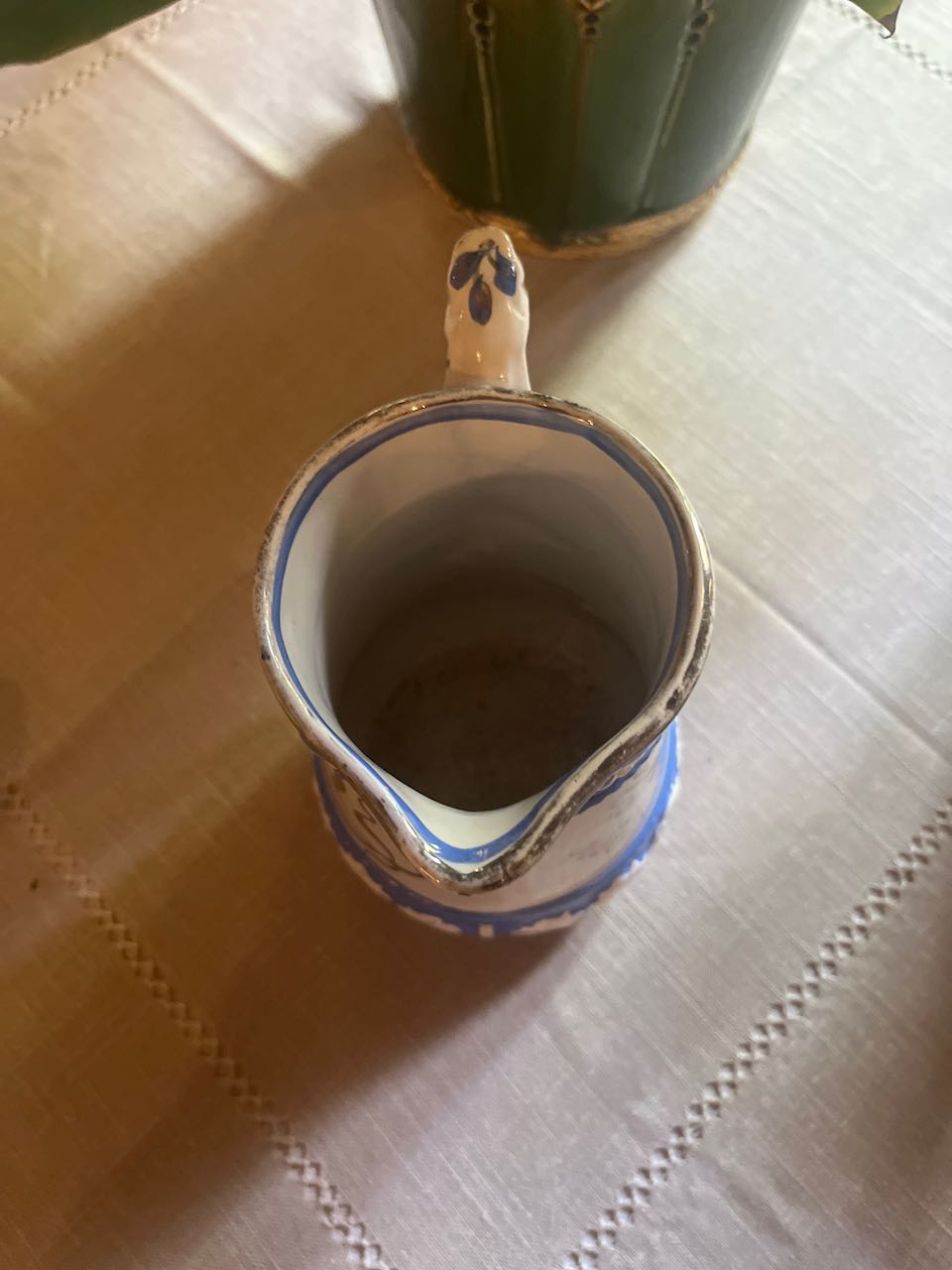 fa607 Gorgeous Milk jug with blue and white decoration and silver detail (large)