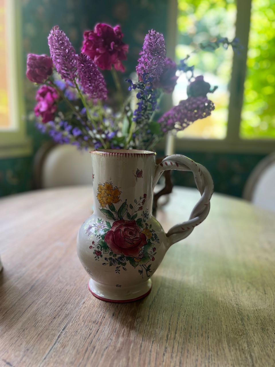 fa695 French Luneville plaited handled jug/vase