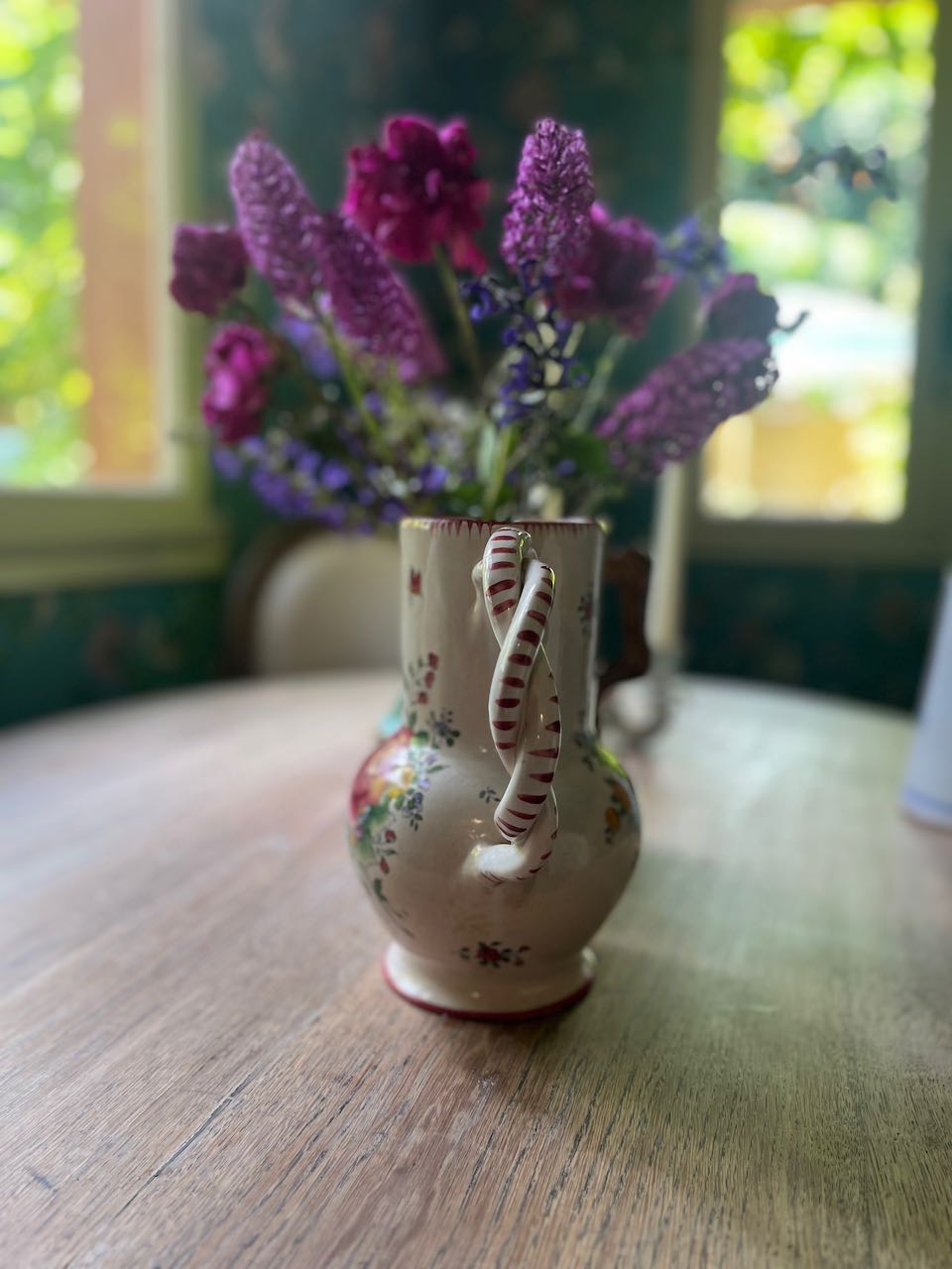 fa695 French Luneville plaited handled jug/vase