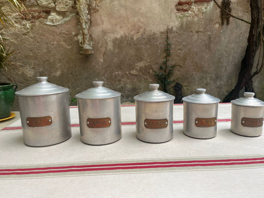 fa694 Aluminium Set French vintage Kitchen cannisters
