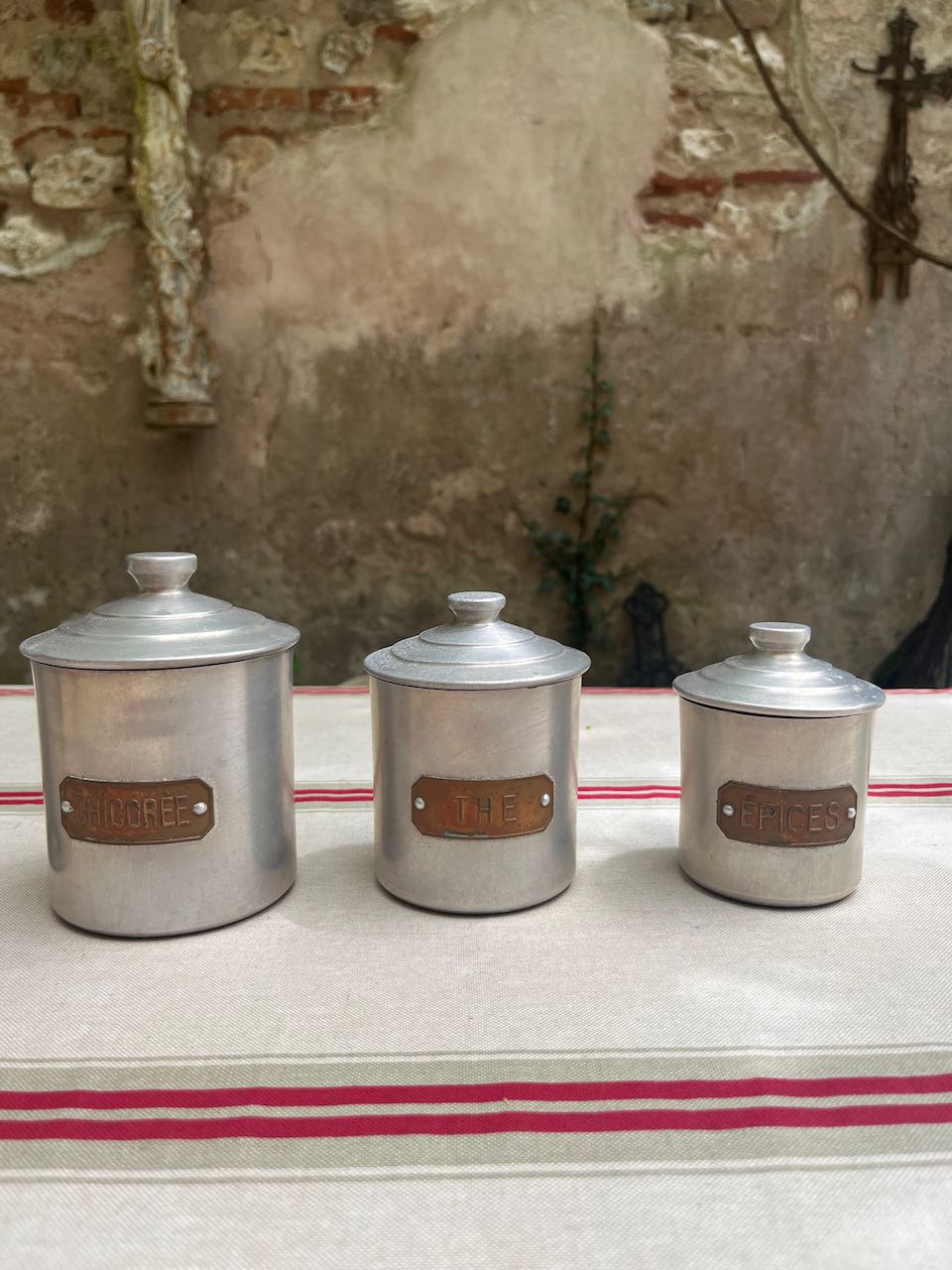 fa694 Aluminium Set French vintage Kitchen cannisters