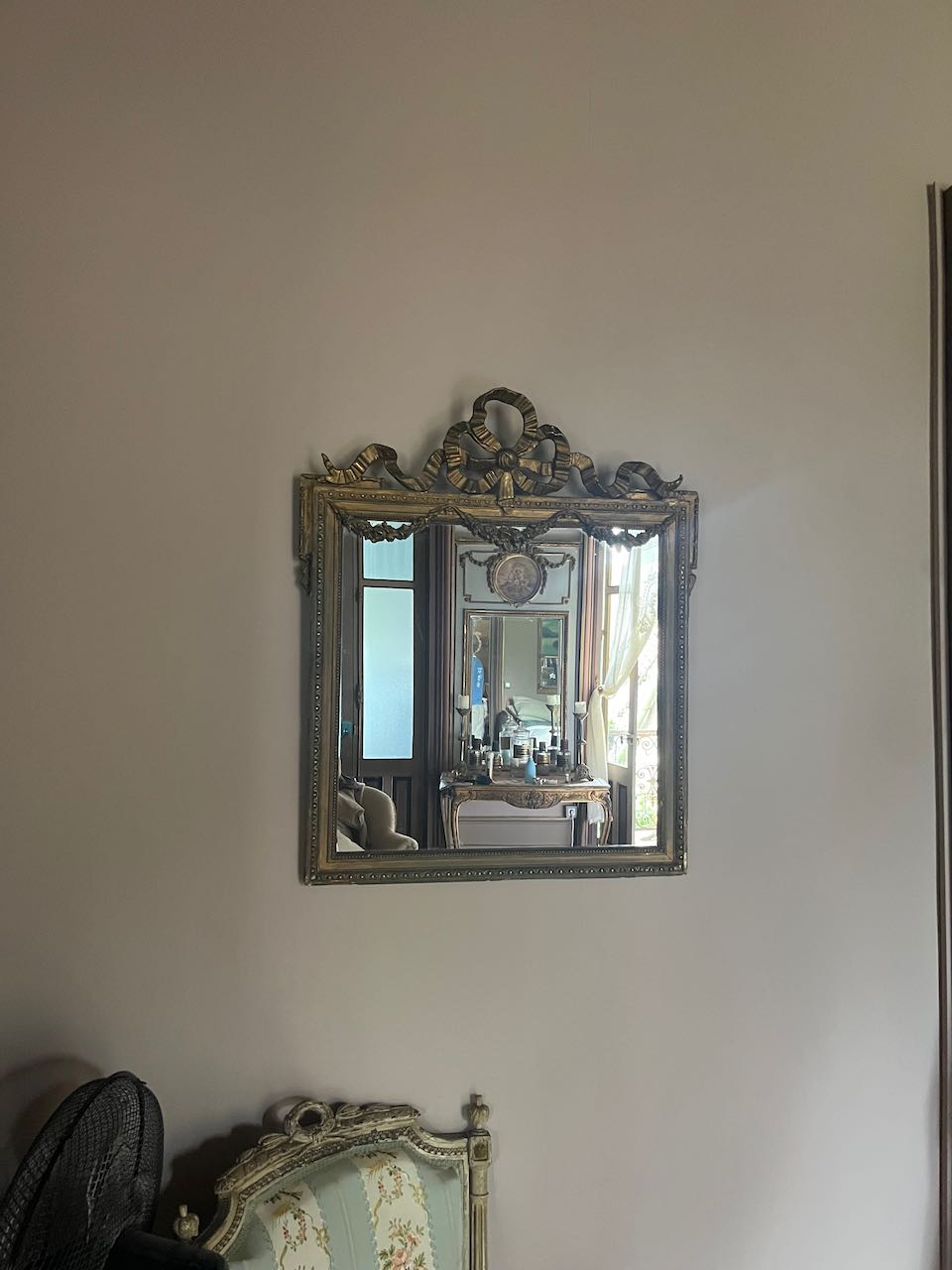 fa569 Gorgous French antique mirror with bow detail