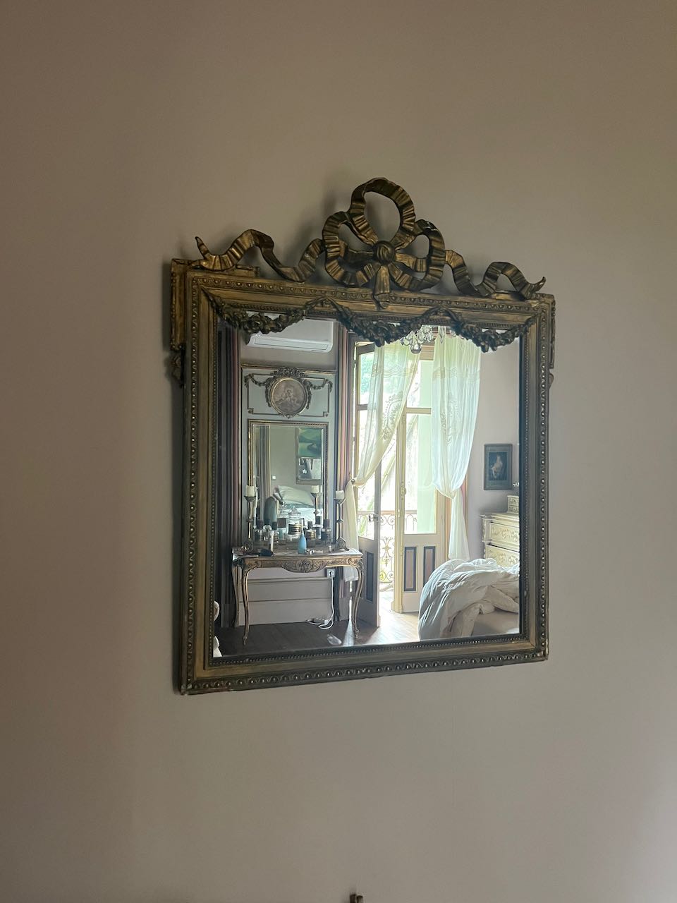 fa569 Gorgous French antique mirror with bow detail