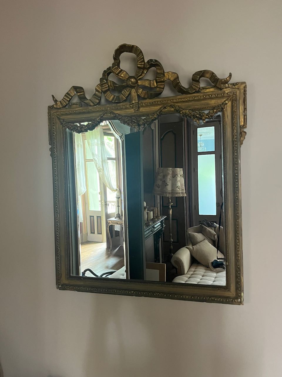 fa569 Gorgous French antique mirror with bow detail