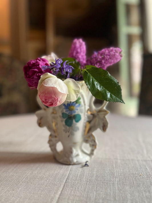 fa627 Small French Antique floral wedding vase