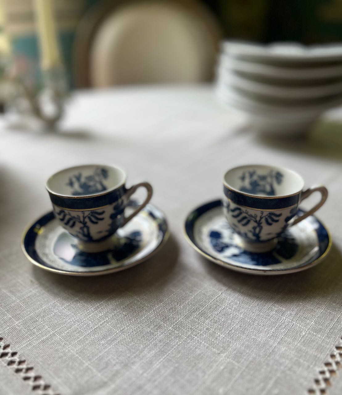 fa654 Small espresso cup and saucer, willow pattern