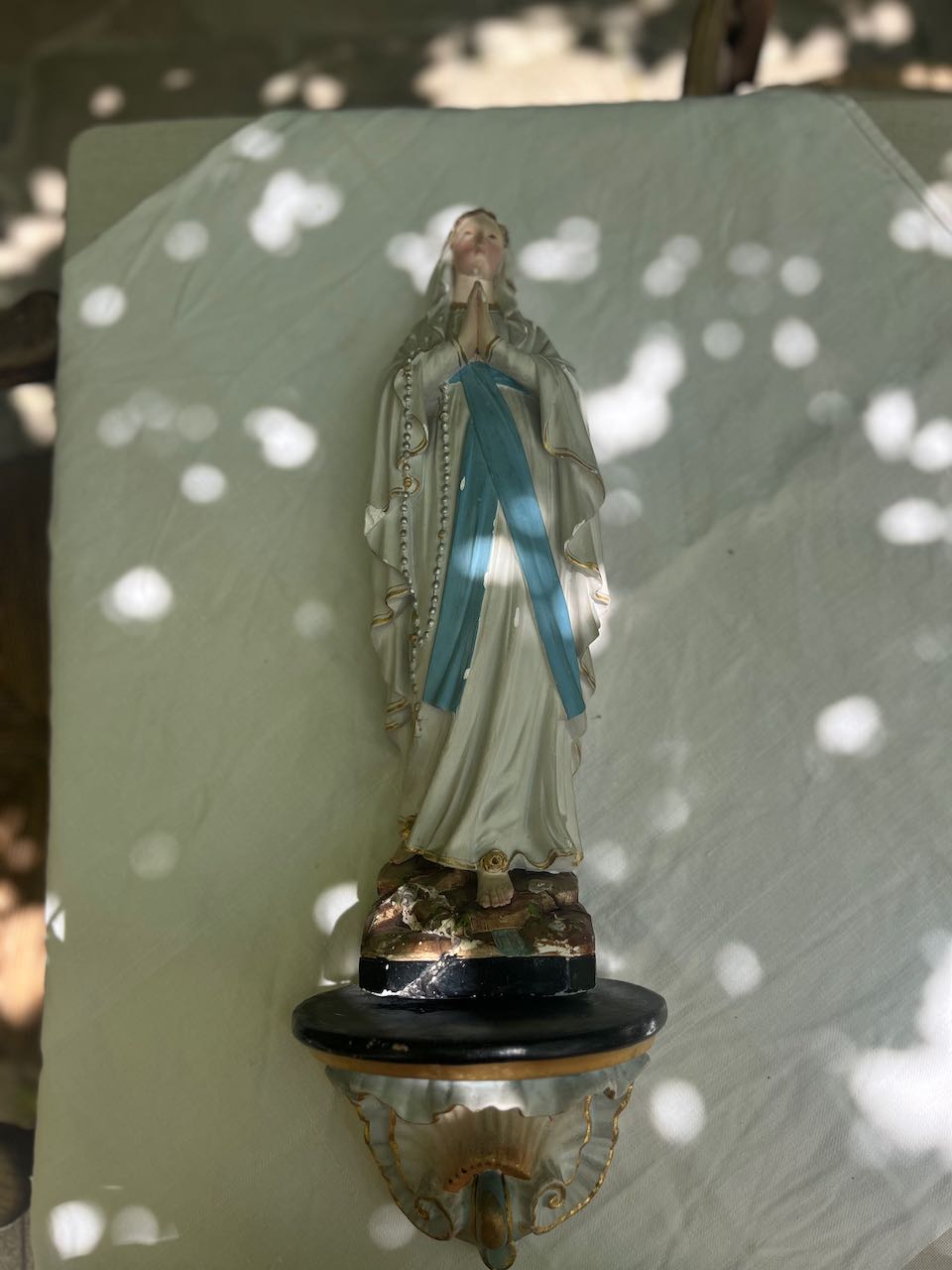 fa687 Large beautiful plaster statue of madonna ,with plinth. French