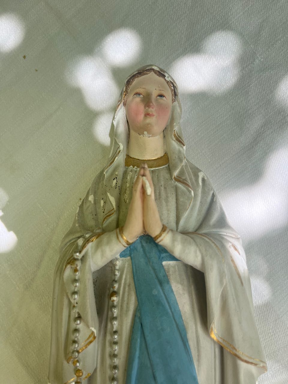 fa687 Large beautiful plaster statue of madonna ,with plinth. French