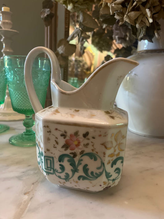 fa653 milk jug med , hand painted with gold pink/blue detail