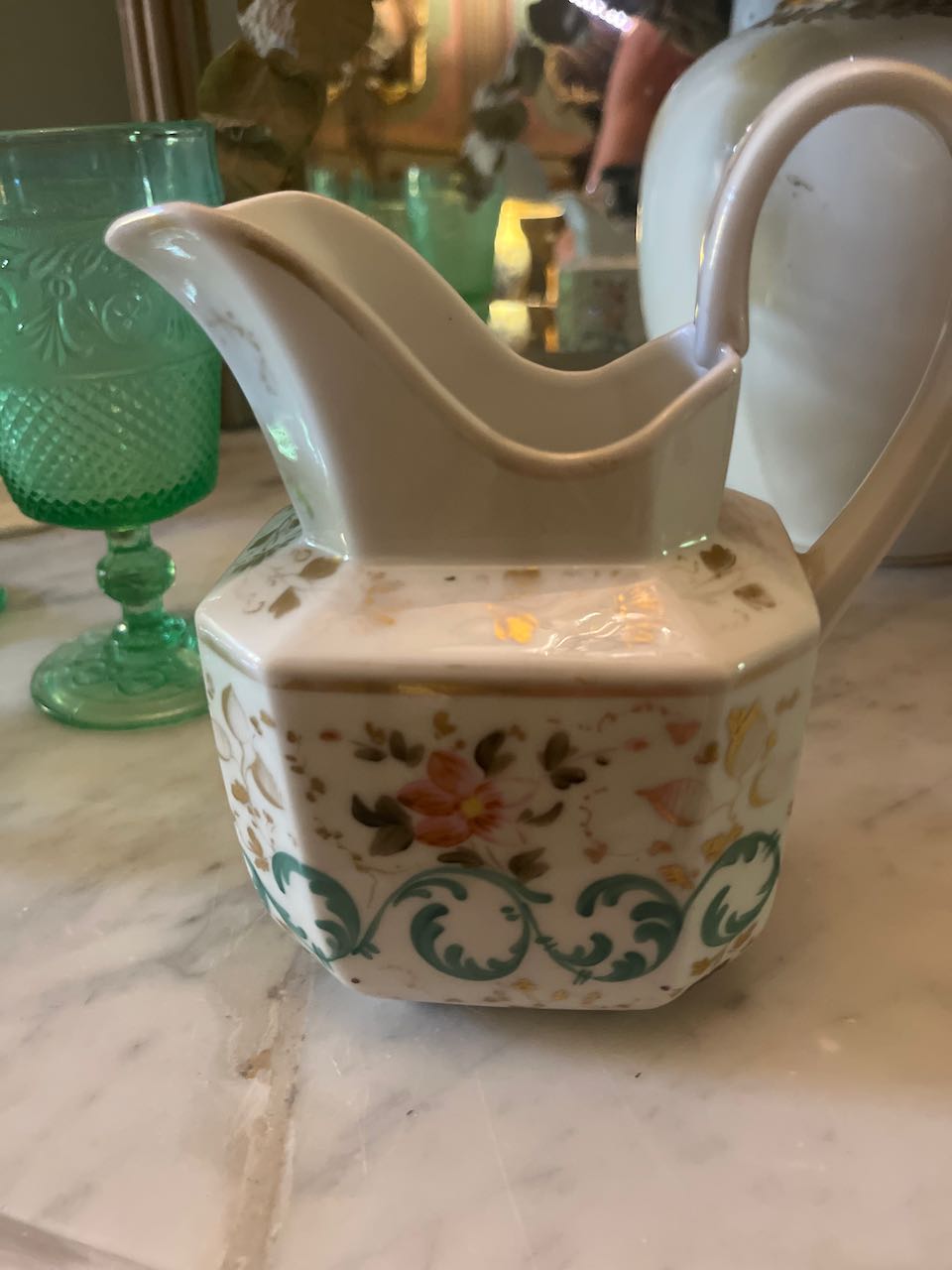 fa653 milk jug med , hand painted with gold pink/blue detail