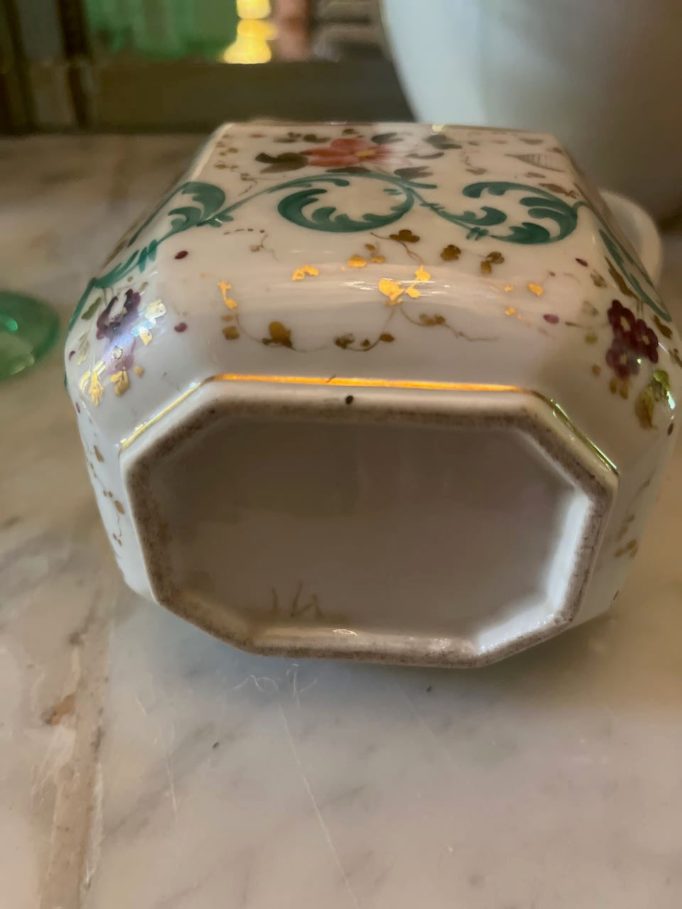 fa651 tea pot med ,  hand painted with gold pink/blue detail